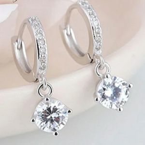 NEW 925 SOLITAIRE DIAMOND DROP HOOP EARRINGS